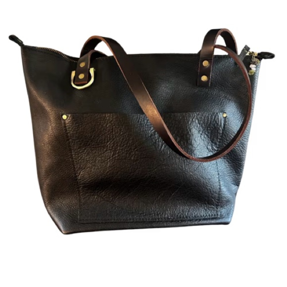 Portland Leather Good Pebbled Black Med Zip Tote Bag